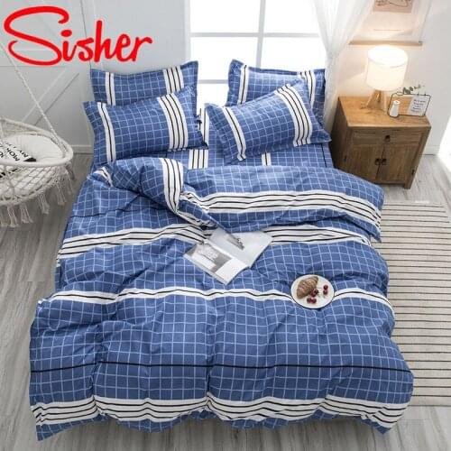 Blue Plaid Stripe Print King Size Bedding Set Modern Brief Duvet Cover Sets with Pillowcase Single Double Queen Bedclothes Sheet