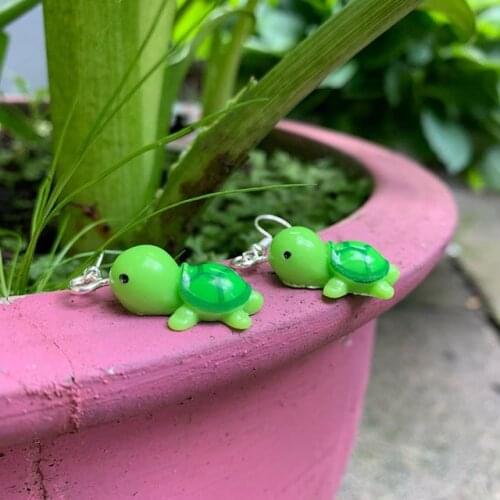 Cute Little Green Turtle Tortoise Cabochon Drop Earrings Kitsch/Kawaii/Sweet/Kitsch Earrings