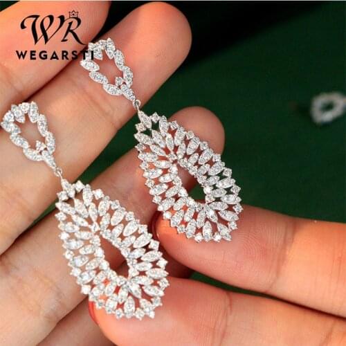 WEGARSTI 925 Sterling Silver Earrings Jewelry Fashion Clear Crystal Zircon Flower Drop Earrings For Women Girls Lady Gift