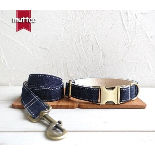 MUTTCO retailing self-design collar for dog THE WHIE JEAN mazarine and white dog collar and leash 5 sizes UDC036T