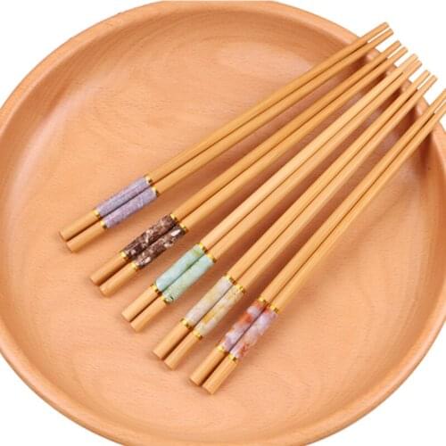 10 Pairs Marbling Chopsticks Set Anti-skid Chinese Style Sushi Rice Chopsticks Bamboo Wood Kitchen Tableware Dinnerware Set Gift