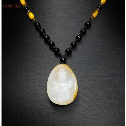 CYNSFJA Real Rare Certified Natural Hetian Seed Jade Nephrite Amulets Guanyin Jade Pendant Hand Carved High Quality Best Gifts
