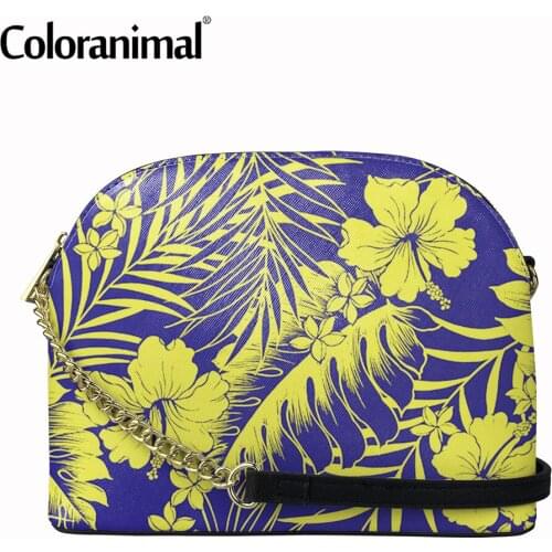 New Fashion Ladies PU Leather Shoulder Bag Hawaii Plam Tree With Flower Print Women Crossbody Bag Ladies Shell Bolsa With Chain