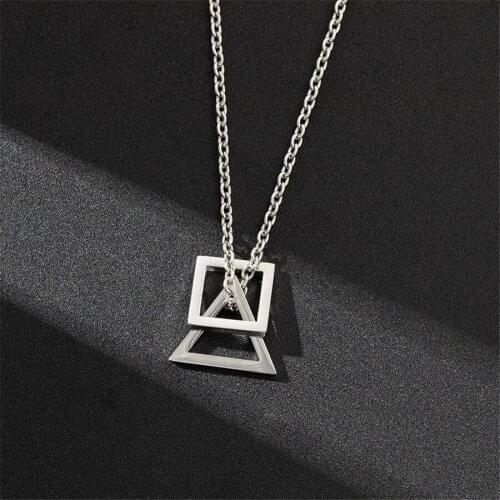 POPULAR INTERLOCKING SQUARE TRIANGLE MALE PENDANT FOR MEN STAINLESS STEEL MODERN TRENDY GEOMETRIC STACKING STREETWEAR NECKLACE