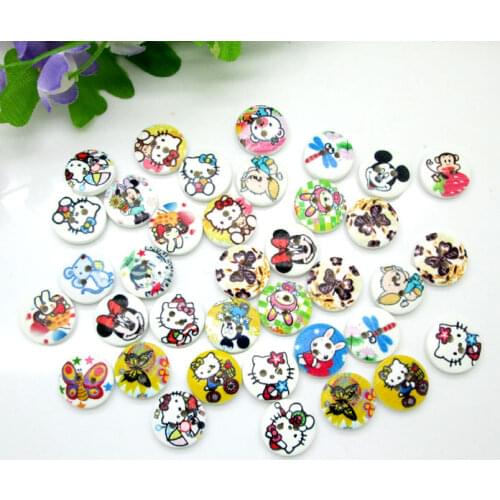 100Pcs Mixed Round Animal Wooden Buttons Flatback Cabochon Scrapbooking Crafts Wood Knopf Bouton Kawaii Decor Diy Accessories