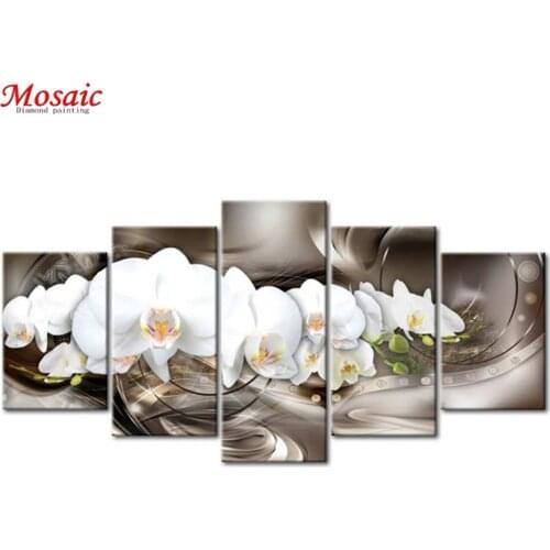 Diy Mosaic Diamond Painting Diamond Embroidery Cross Stitch Square Diamond home decoration painting triptych Orchid 5pcs/set