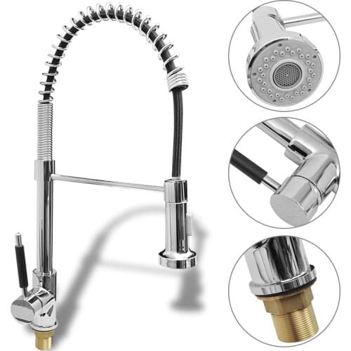 Kitchen Faucets Full Copper High Pressure Spring Retractable Pull-out Sink Tap Rotate Hot And Cold Water Double Out Water HWC