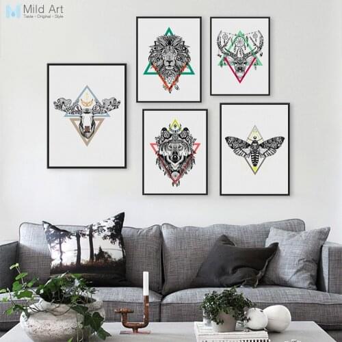 Modern Abstract Wild Animals Head Lion Deer Posters and Prints Nordic Living Room Wall Art Pictures Home Decor Canvas Paintings