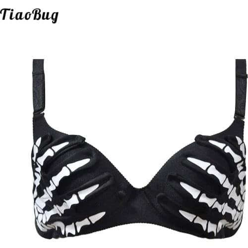 TiaoBug Gothic Lady Women Adjustable Fashion Hand Grabbing Skull Underwear Halloween Bone Print Bra
