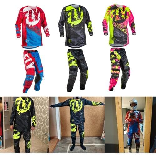 1 set Fly Fish Motorcycle Jersey Pants Combos Men Adult Motocross MX Racing Moto Dirt Bike Protective Gear Suit Set Motor Clothe