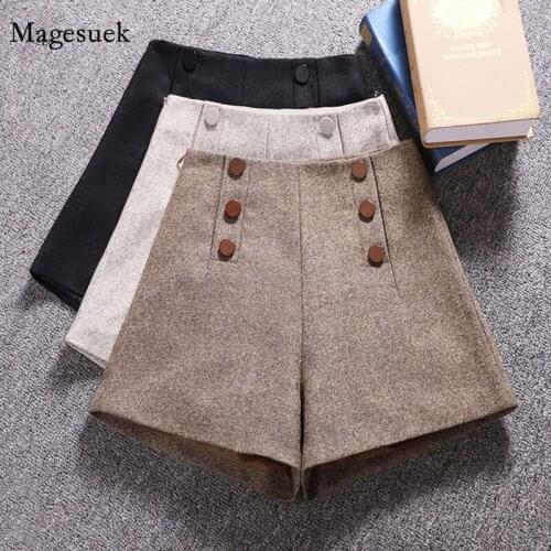 Korean Loose Short Mujer Woolen Shorts Women 2020 Winter Wide Leg Shorts Feminino Autumn Zipper Pocket Buttons Shorts 7435 50