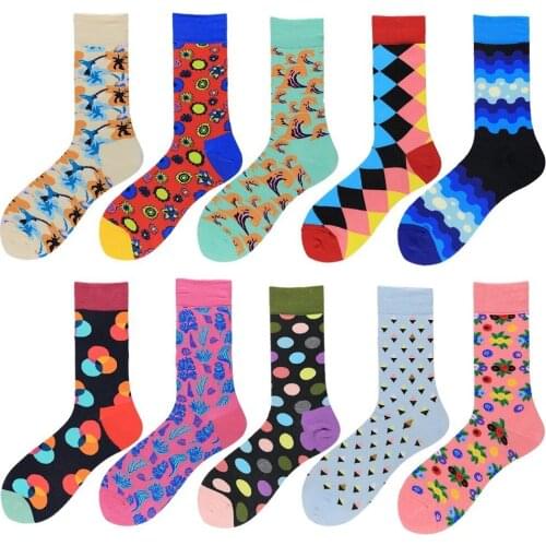 Colorful Crew Cotton Happy Men Casual Harajuku Japanese Style Dot Creative Socks Fashion Novelty Art For Sokken