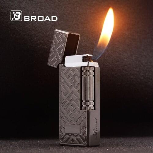 Side Sliding Wheel Lighter Wide Metal Gas Free Flame Lighter Butane Cigarette Accessories Cigar Mens Gadget Cigarette Lighter