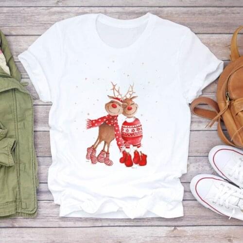 Women/Men Cartoon Reindeer Holiday Clothing 90s Girls Merry Christmas Print Lady Short Sleeve T-shirts Female Graphic Tops Tee
