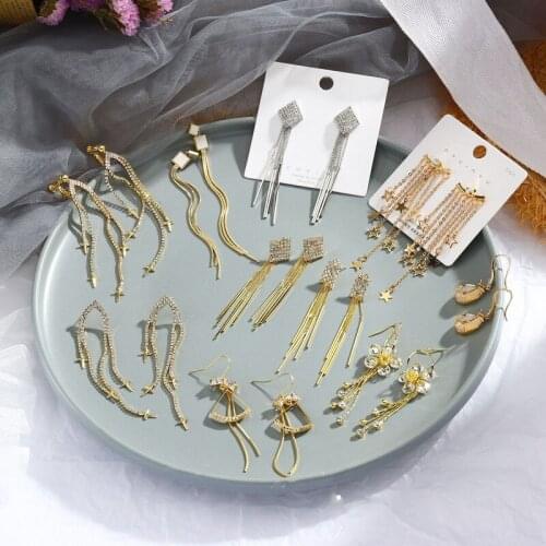 Origin Summer Sweet Multiple Spark Rhinestones Long Tassel Earrings Gold Color Chains Flowers Geometric Drop Earrings for Women
