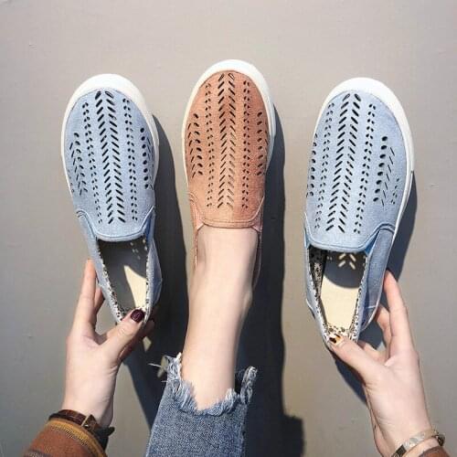VTOTA Women Cut-outs Shoes Vulcanized Flat Loafers 2019 Female Elastic Band Slip-on Ladies Shallow Breathable Casual Plus Size