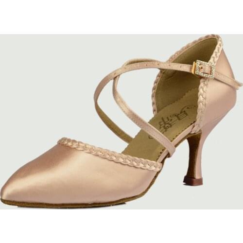 Standard Dance Shoe Brand Party Ballroom Jazz Shoes Closed Toe Thin Heel Brown High Quality Female Dancing Sneakers BD184