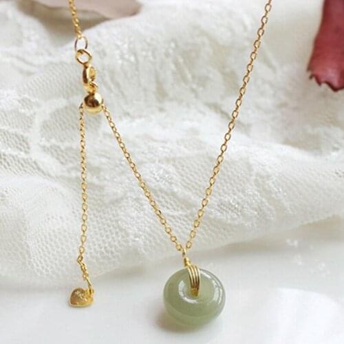 1PCS Round Natural Hetian Jade Pendant Necklaces for Women Trendy 2020 Jewelry