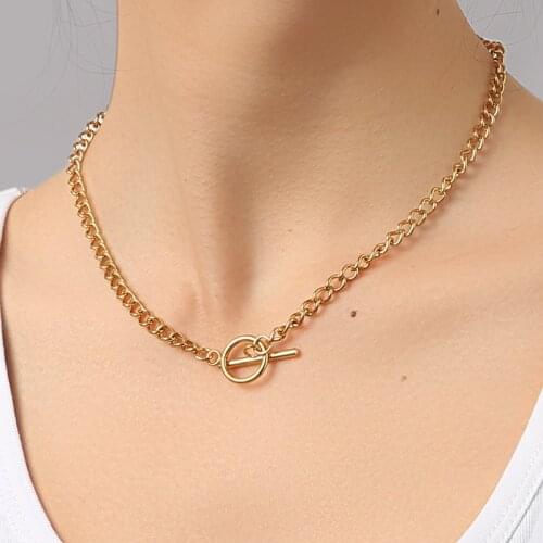 Womens Stainless Steel Toggle Necklace Gold/Silver Color Metal Link Chain Toggle Choker Collier