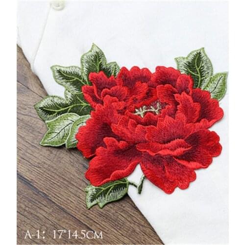 Ursmart 1 Pc High Quality peony Flower Patch Applique Badge Embroidered Fabric Sticker Clothes Jacket Jeans Garment Patch