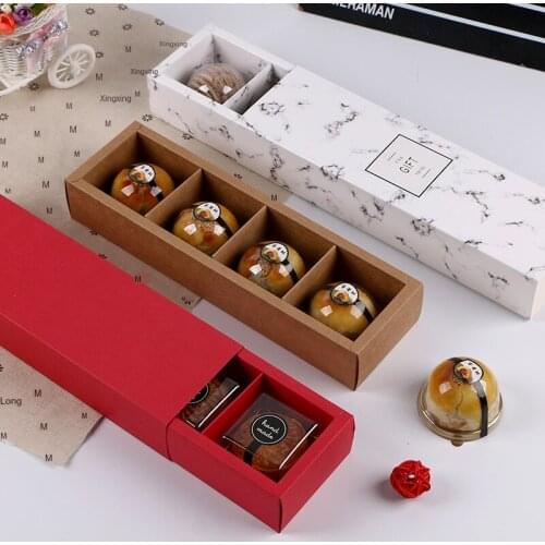 10pcs 4 Holds Cupcake Paper Box Kraft Red Egg yolk Candy Packaging Box DIY Mooncake Gift Food Storage Box