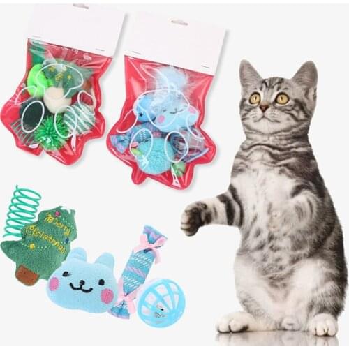 6PCS/1Set Xmas Pet Toy Set Cute Lovely Funny Cat Bite Plush Toy Cat Interactive Toy Cat Chew Toy Cat Training Toys Pet Supplies
