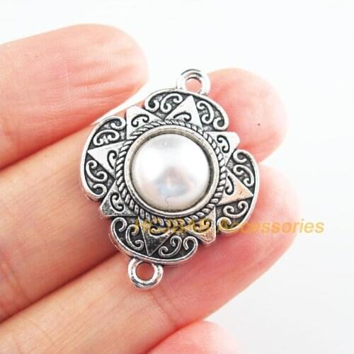 8 New Flower Charms Tibetan Silver Tone Retro Heart White Acrylic Connectors 23.5x30mm
