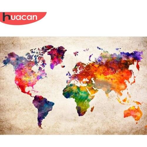 HUACAN 5d Diamond Painting Map Full Square/Round Diamond Embroidery Landscape Mosaic Picture Home Decor Handicraft