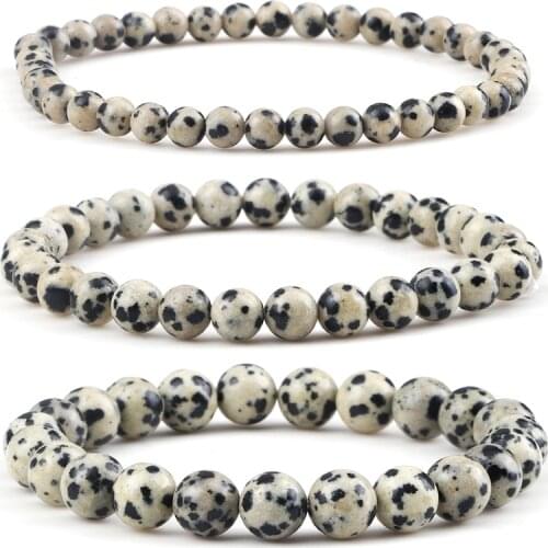 4MM/6MM/8MM Beads Bracelet Matte Black Speckled Stone For Men And Women Braided/Elastic String Adjustable Charm Jewelry pulseras