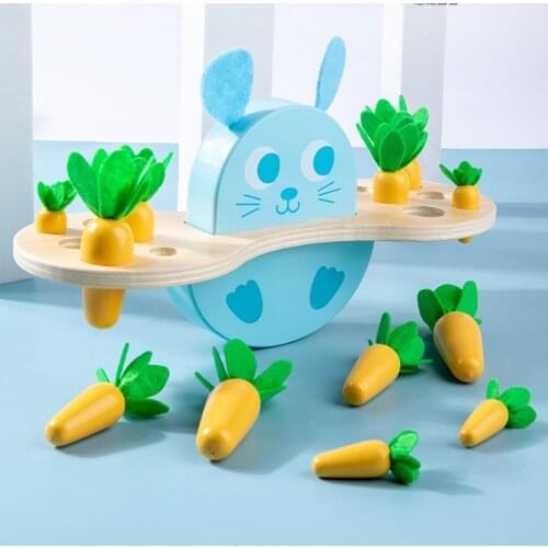 Kids Wooden Principle Of Balance Rabbit Pulling Radish Toy Parent-child Interactive Desktop Educational Game Toy Montessori