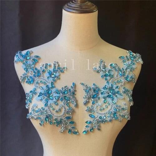 Lady elegant Princess Mia088# Blue Color Hand Made Stone Beads Tulle Accessory For Saw Wedding Bridal Dress/ Fashion Designer