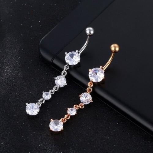 New 1pc Zircon Fashion Surgical Stainless Steel Navel Piercing Flower Pendant Belly Button Rings Belly Piercing Body Jewely