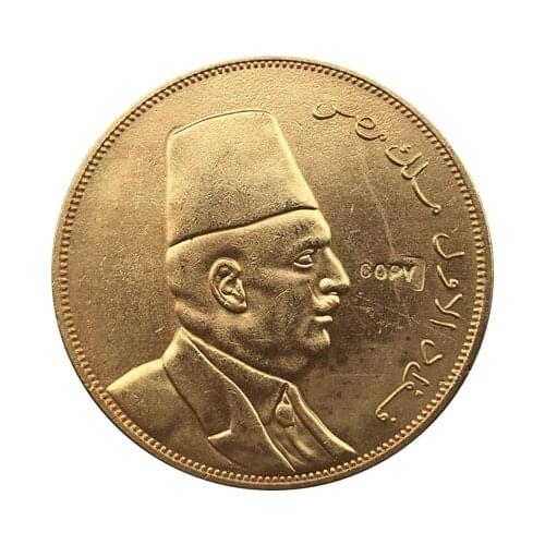 24-K Gold plated Egypt 1922 - Fuad I Kingdom gold Coin copy 36MM