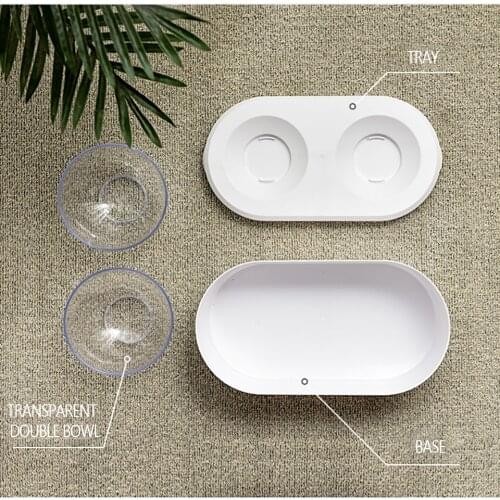 Copetsla White Cat Dog Raised Feeder With Airtight Storage Pet Detachable Food Water Bowl With Elevated Stand Double Bowl