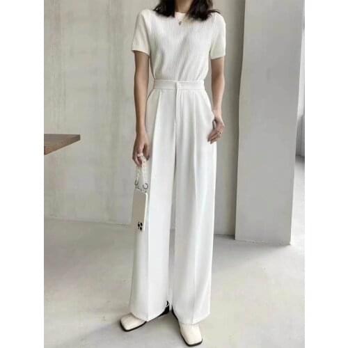 2021 summer Female Long Trousers Chic High Waist Loose Straight Pants Women Office Ladies Suit Pant