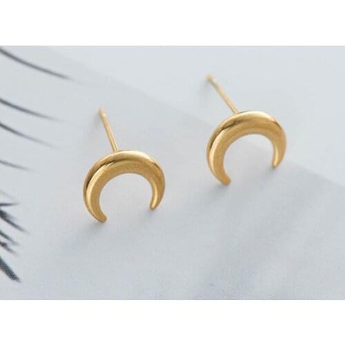 Minimalist Stainless Steel Gold Stud Earrings For Women Girls Cute Lovely Small Mini Moon Metal Studs Jewelry Wholesale
