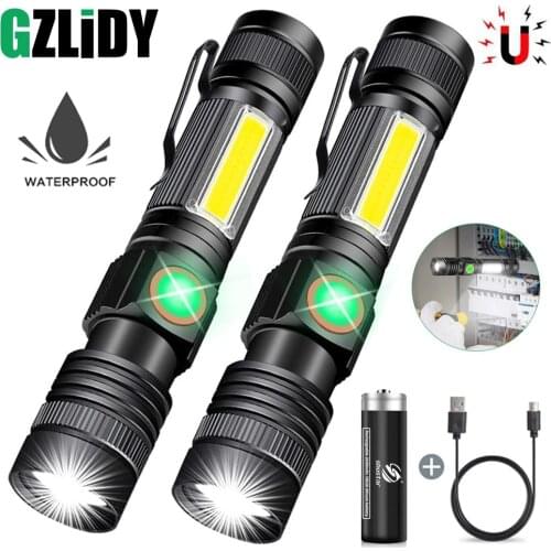Powerful XHP50/T6 LED Flashlight Waterproof COB Torch with Tail Magnet Zoomable Camping Lantern 2600mAh 18650 USB Work Light