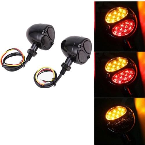 Motorcycle LED Chrome Bullet Black Running Brake Turn Signal Tail Light 10mm For Harley Cafe Racer Bobber Chopper Yamaha