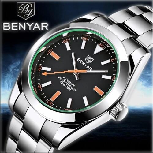 BENYAR Brand Fashion Casual watch Mechanical Stainless Steel Waterproof Mens watches Business Luxury men mechanical wristwatches
