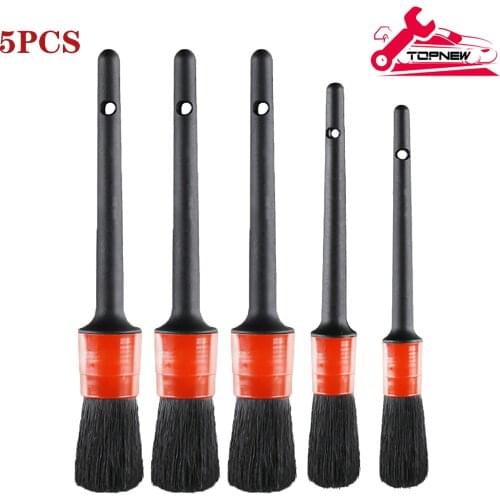 Auto Detailing Brushes Set - 5 Different Sizes Plastic Handle Car Cleaning For Cleaning Engine, Wheel, Interior, Air Vent