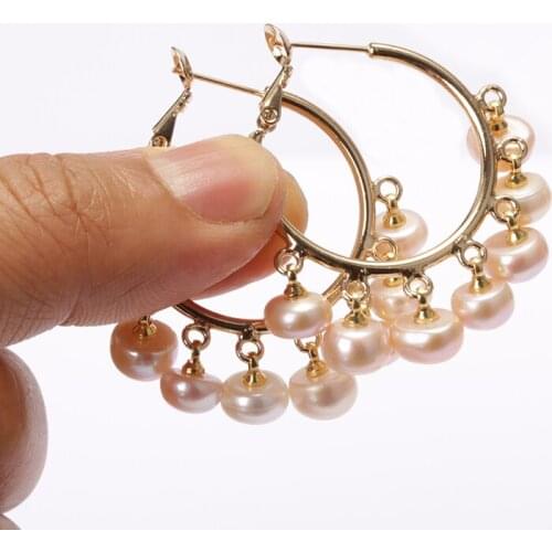 Multiple natural white freshwater pearl beads chandelier pendant charm big hollow gold hoop earring for woman daily jewelry