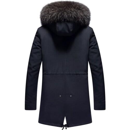 JKP New Winter Fur Coat for Men Real Wolf Fur Jackets Fashion Mens Clothing Natural Raccoon Fur Collar Long Coat