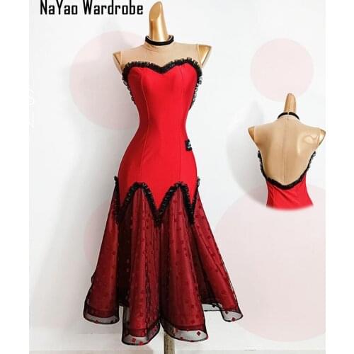 2020 New TL631 Bare Shoulder Sexy Latin Dance Dress Women Performance Costume Waltz Tango Fox Trot Latino Dancewear