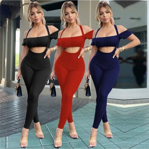 VAZN 2021 New Plus Size Europe And America Sexy Strapless Short Sleeve Top Bib Long Pants Young Skinny Women 2 Piece Set