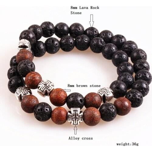 New Design fashion Black Mens Cross Charm & 8mm Black Lava Stones Bracelet Fashion Jewelry