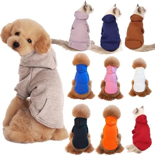 Autumn Winter Pet Clothes Solid Color Hooded Sweater Pet Sweater Teddy Clothes Plus Velvet Dog Clothes
