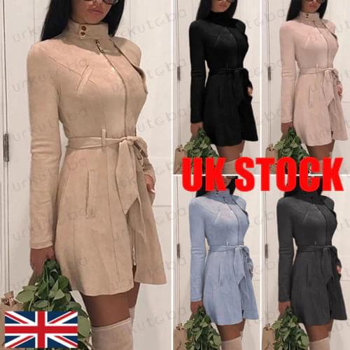 Winter Fashion New Stand Collar Long Sleeves With Solid Color Plush Long Ladies Coat Casual Women Clothing Casual Zip Up Outwear