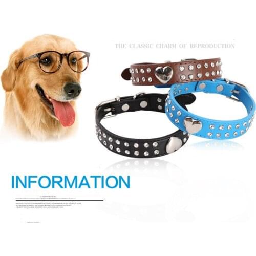 Personalized Heart-shaped diamond Pet Dog Collar Fashion Puppy Dog Cat Necklace Collars Neck Strap PU Leather Dog Collar