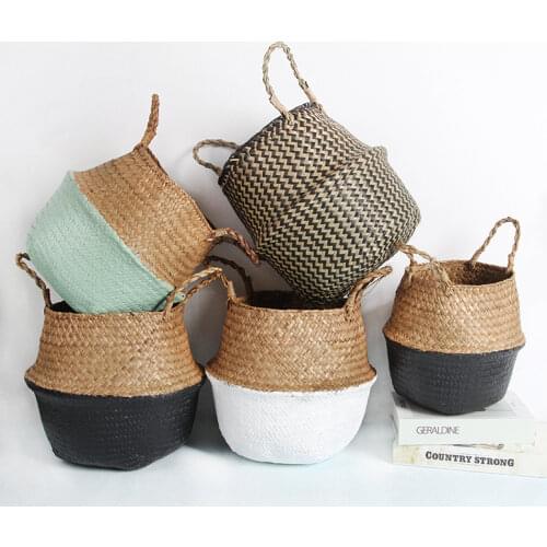Rattan and Wicker Storage Basket, for Linen, Seagrass, Hanging Flower Pot, Toy for Home, Decorative Laundry Basket Fruit Basket