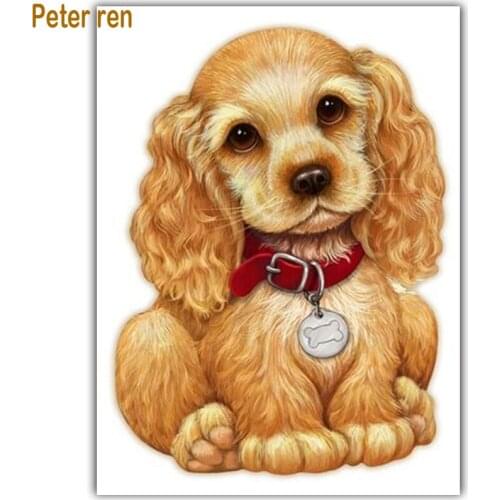 Peter ren DIY Diamond painting Full Embroidery Craft gift kit 3d square icon mosaic rhinestone paintings Brown yellow dog collar